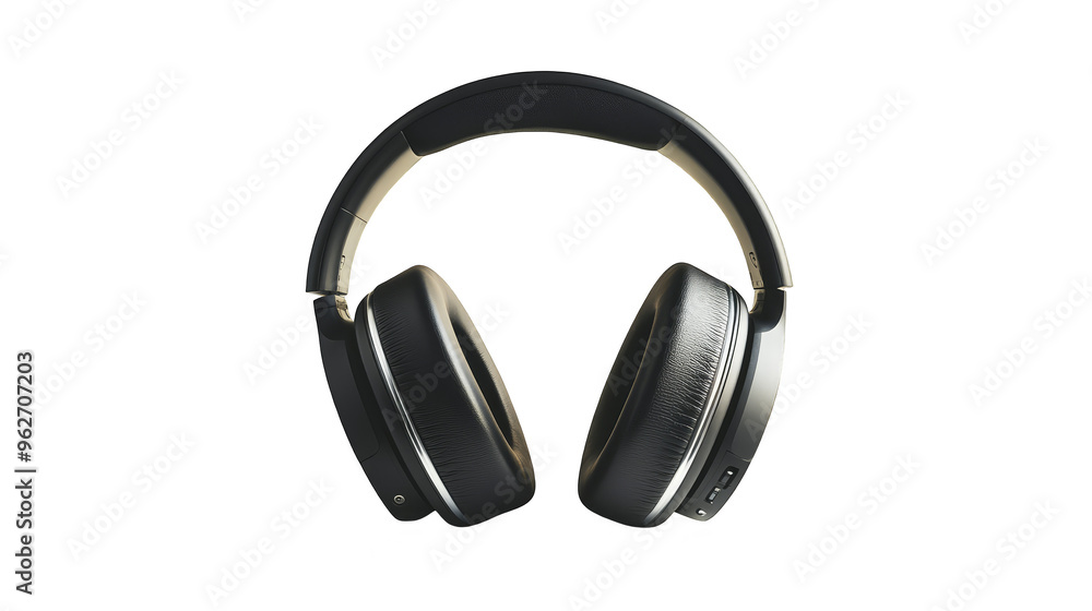 Black wireless over ear headphones isolated transparent background Black wireless over ear headphones isolated transparent background