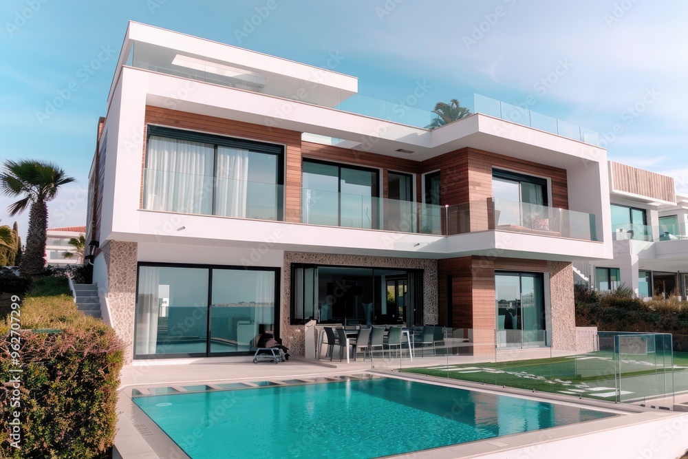 Luxury modern house with pool. Luxury modern house with pool.