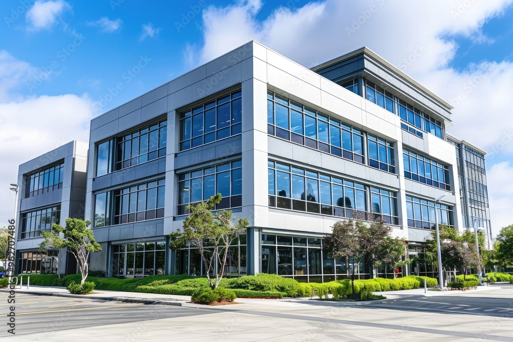 Office building exterior, in the city center, downtown.