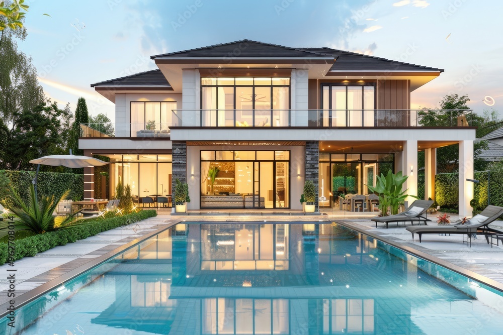 Luxury modern house with pool. Luxury modern house with pool.