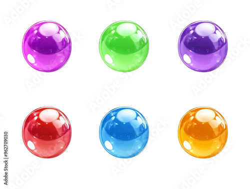 Six shiny colorful spheres transparent background photo