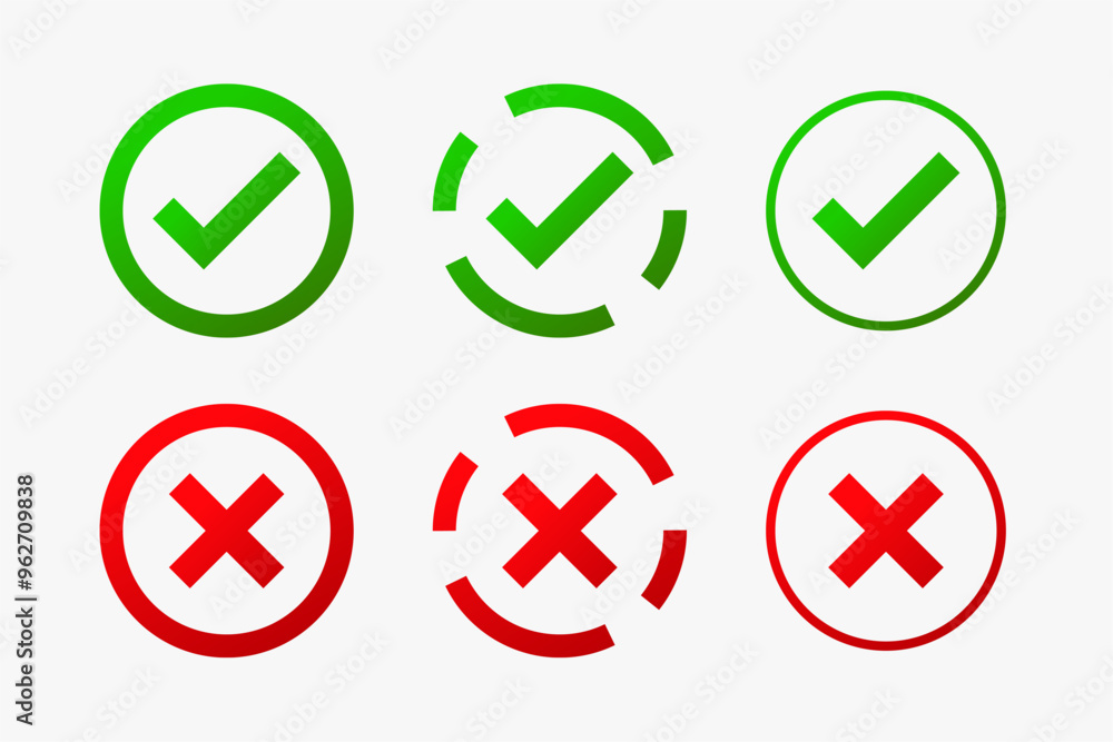 green and red check mark circular sign in collection green and red check mark circular sign in collection