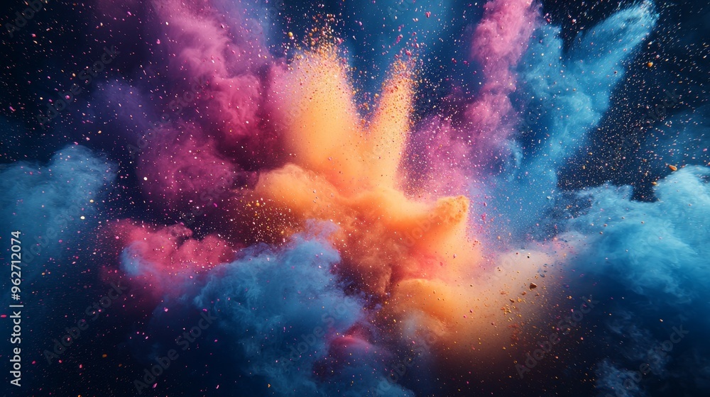 Fototapeta premium Abstract Colorful Explosion with Smoke and Glitter