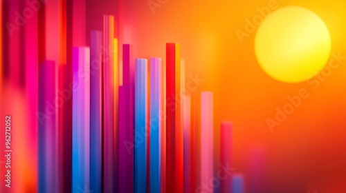 Vivid abstract art with colorful vertical bars against a warm sunset background. Bright and dynamic design perfect for creative projects.