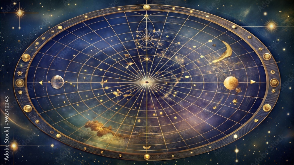 Obraz premium Detailed Astronomical Star Constellation Map with Planets and Zodiac Signs