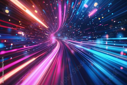 Abstract digital technology background. Innovation high-tech future network connection speed movement AI metaverse communication big data data transfer Network cyber light trails