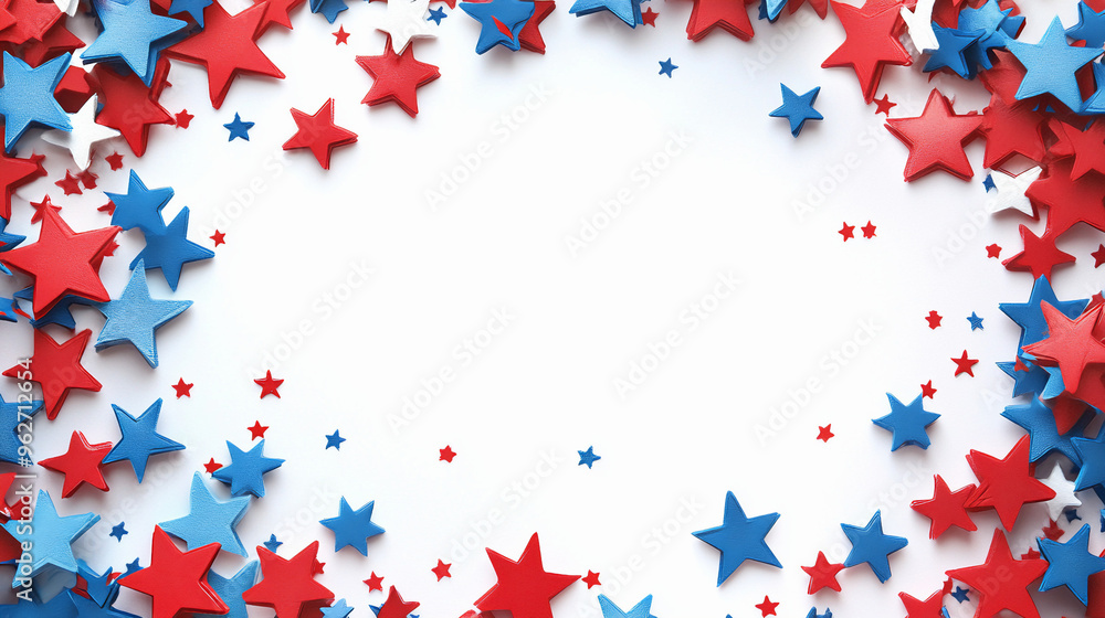 White Background With Blue & Red Star Themed Frame, star White Background With Blue & Red Star Themed Frame, star