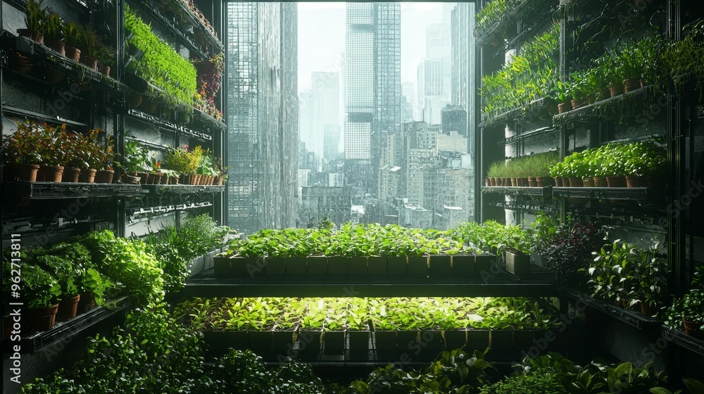 Urban Jungle Indoor Plants and City Skyline View Urban Jungle Indoor Plants and City Skyline View