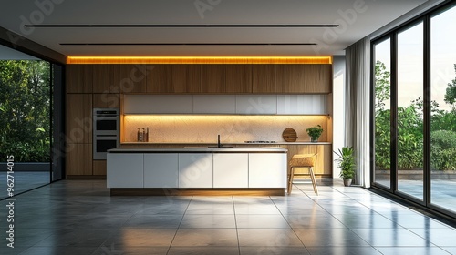 Wallpaper Mural Modern Kitchen Interior Design with White Cabinets  Wooden Countertops and Tile Floor Torontodigital.ca