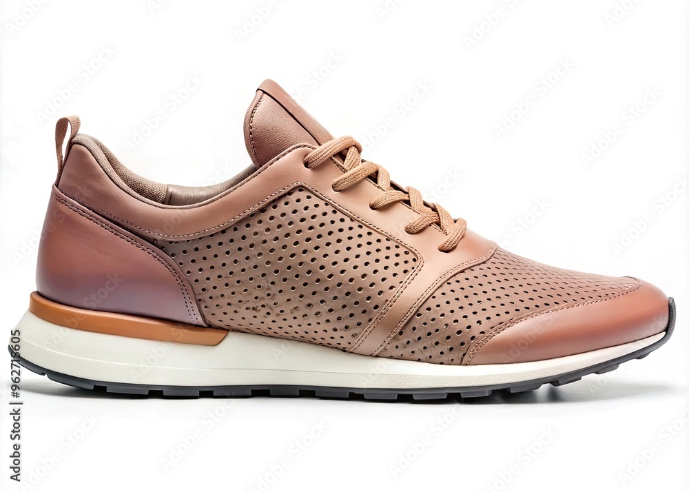 Modern Stylish Running Shoe With Muted-Tone Leather Exterior And Mesh Sock Liner Modern Stylish Running Shoe With Muted-Tone Leather Exterior And Mesh Sock Liner