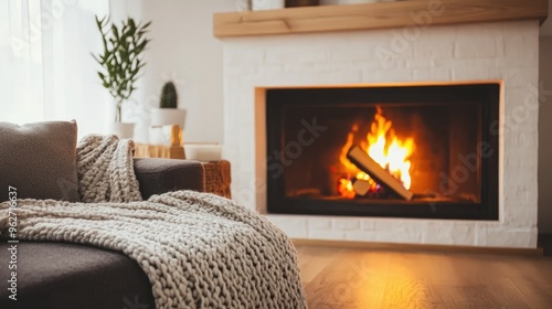 Cozy fireplace with crackling flames