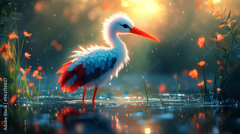 Fototapeta premium cute illustration of a stork perched