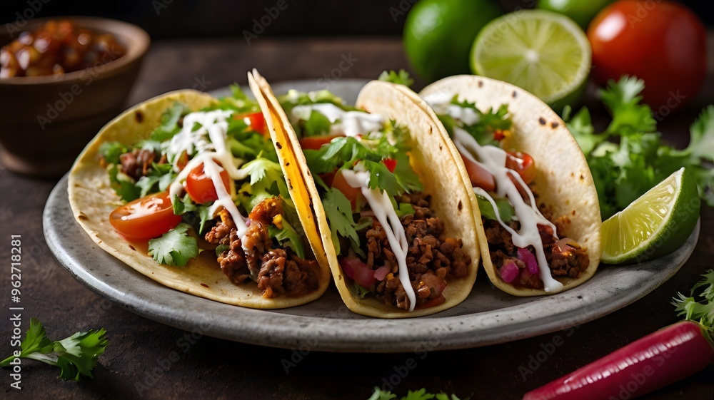 delicious taco with chopped beef meat, cilantro & tomato in corn tortilla, crunchy tacos de suadero food meal, authentic mexican cuisine recipe delicious taco with chopped beef meat, cilantro & tomato in corn tortilla, crunchy tacos de suadero food meal, authentic mexican cuisine recipe