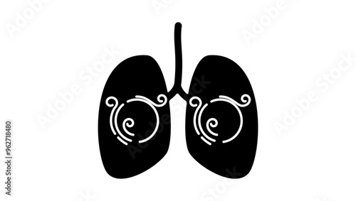 Air circulation in the lungs, black isolated silhouette