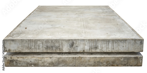 Stacked concrete slabs featuring a weathered texture, showing signs of aging and wear. Highlight rugged surface and industrial feel of the concrete material. Isolated on transparent background, png. photo