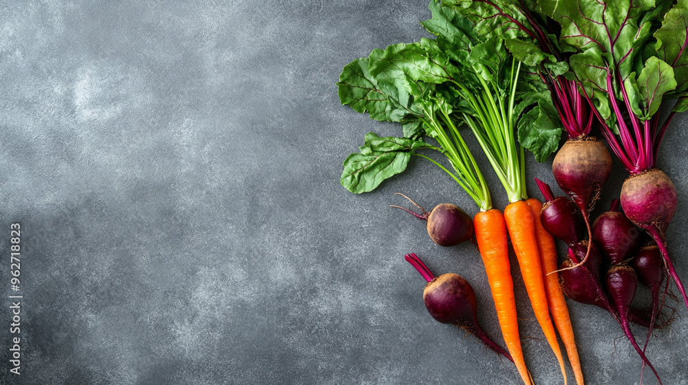 Fresh Beets and Carrots on Dark Background Fresh Beets and Carrots on Dark Background
