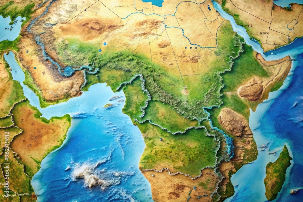 Panoramic View Of The Niger River'S Path Through Africa, As Seen On A Detailed World Map Panoramic View Of The Niger River'S Path Through Africa, As Seen On A Detailed World Map