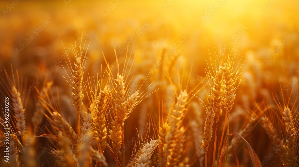 A field of golden wheat is bathed in sunlight A field of golden wheat is bathed in sunlight