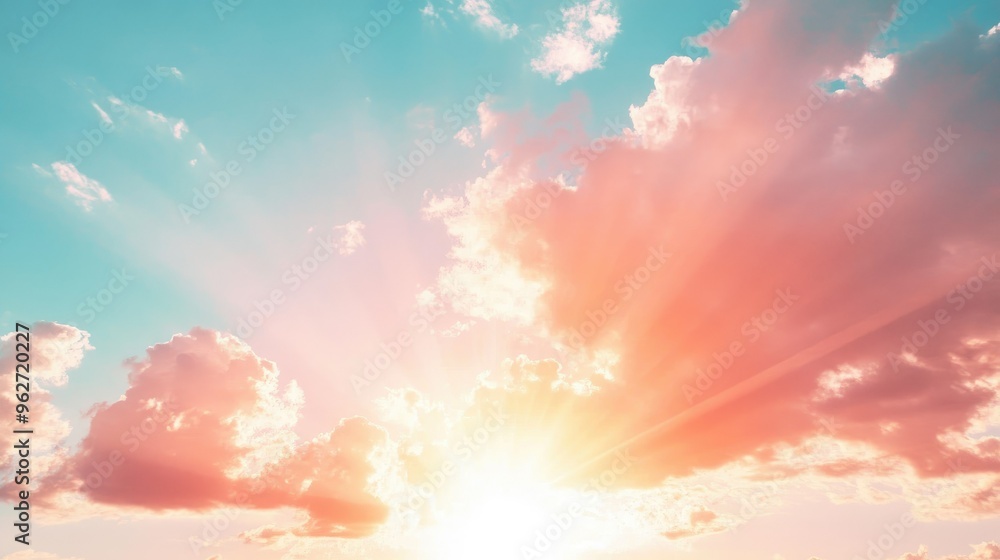 Bright sunbeams painting sky in pastel shades Bright sunbeams painting sky in pastel shades