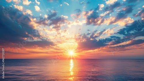 Majestic Sunset Over Sea with Beautiful Clouds.