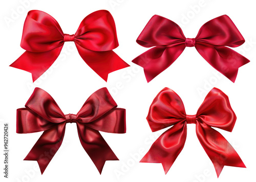 realistic red silk ribbon element in pack of four