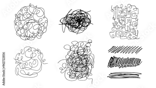 Hand drawn tangled abstract scribble lines. Doodle sketch illustrations