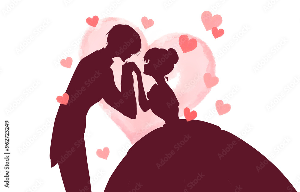 お姫様の手の甲にキスする王子様 影絵 お姫様の手の甲にキスする王子様 影絵