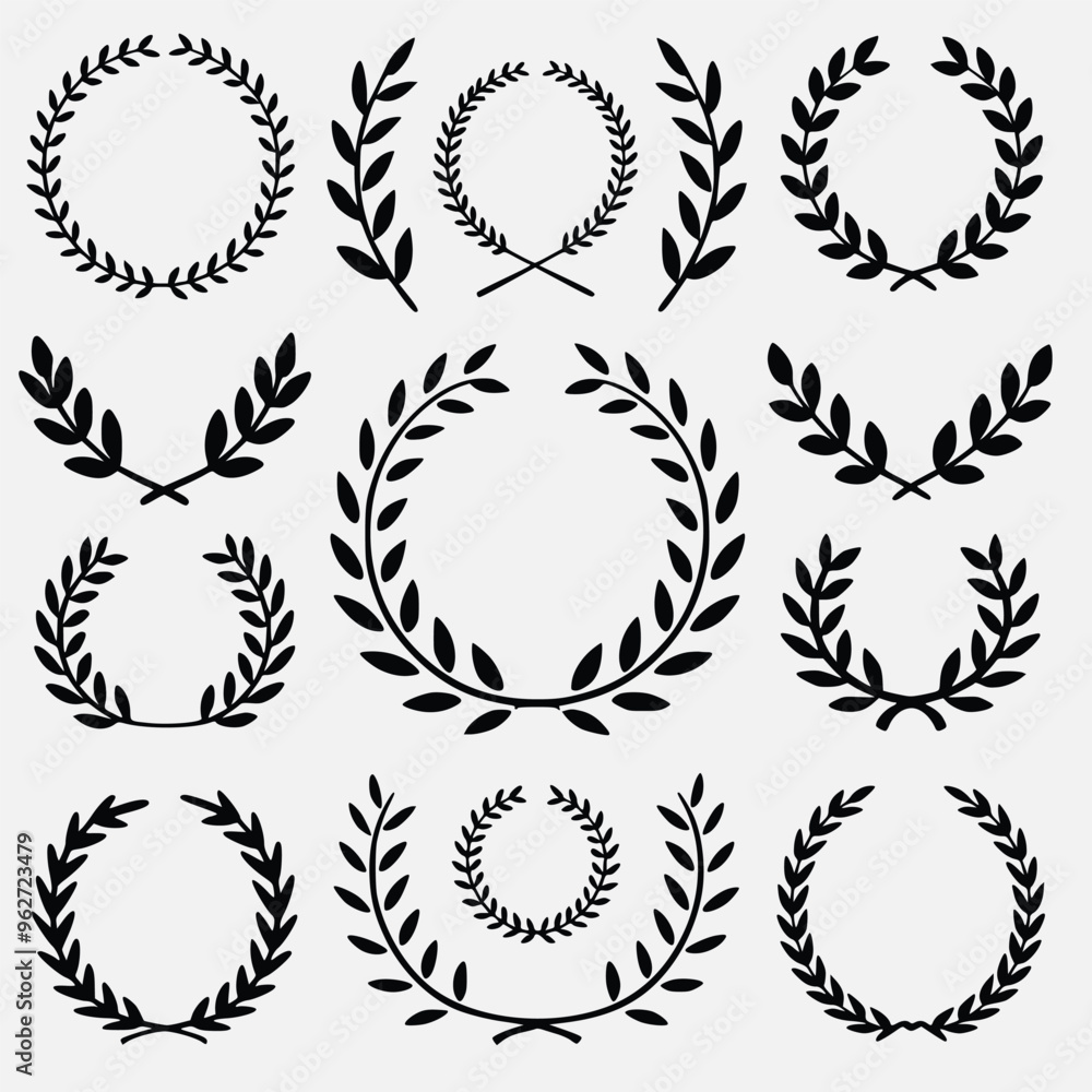 Laurel Wreath Icons: Perfect for Logos, Awards, and Traditional Symbols of Triumph and Success Laurel Wreath Icons: Perfect for Logos, Awards, and Traditional Symbols of Triumph and Success