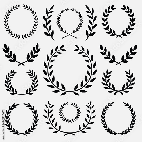 Laurel Wreath Icons: Perfect for Logos, Awards, and Traditional Symbols of Triumph and Success 