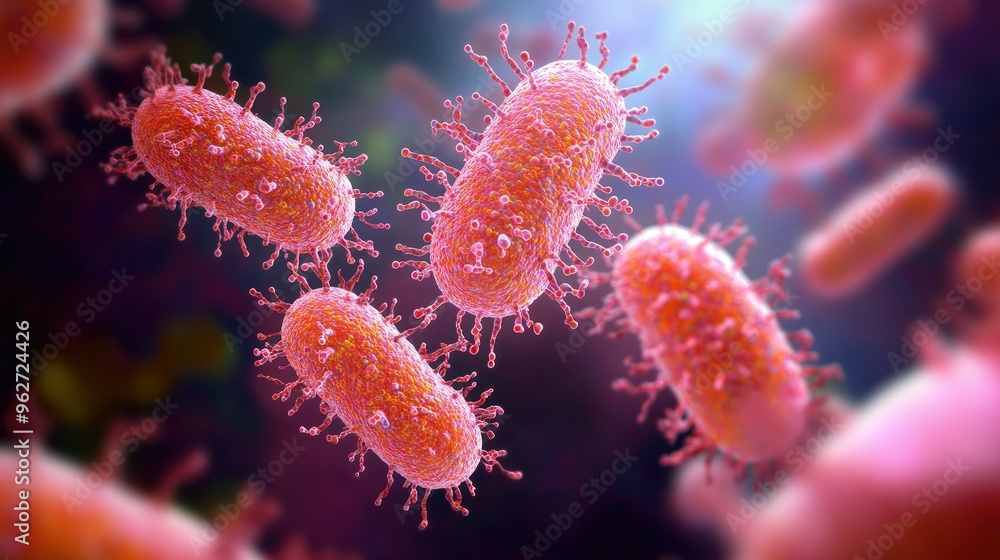 Close up of bacteria and virus cells. Biology, Science medicine background Close up of bacteria and virus cells. Biology, Science medicine background