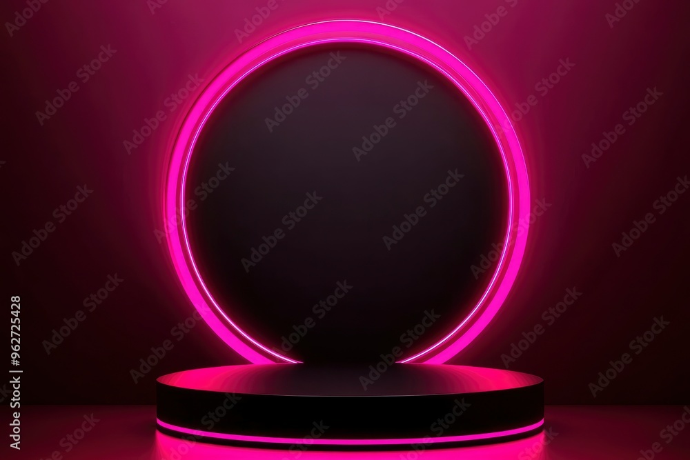 Realistic 3D background, Black cylinder pedestal podium with round circle glowing neon lighting. Black friday sale concept, Vector abstract minimal scene products stage showcase, with generative ai Realistic 3D background, Black cylinder pedestal podium with round circle glowing neon lighting. Black friday sale concept, Vector abstract minimal scene products stage showcase, with generative ai