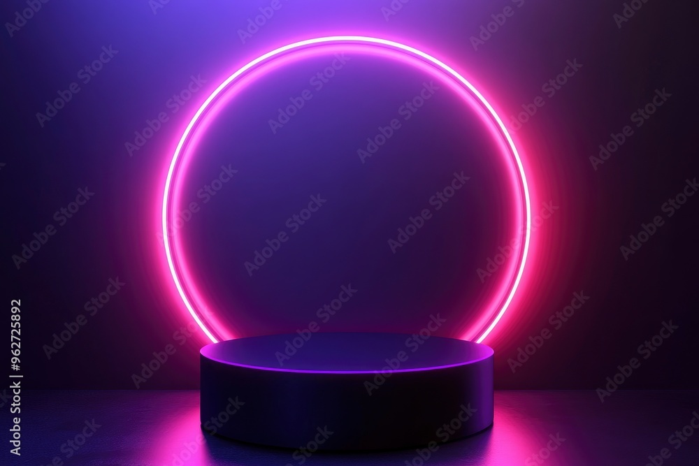 Realistic 3D background, Black cylinder pedestal podium with round circle glowing neon lighting. Black friday sale concept, Vector abstract minimal scene products stage showcase, with generative ai Realistic 3D background, Black cylinder pedestal podium with round circle glowing neon lighting. Black friday sale concept, Vector abstract minimal scene products stage showcase, with generative ai