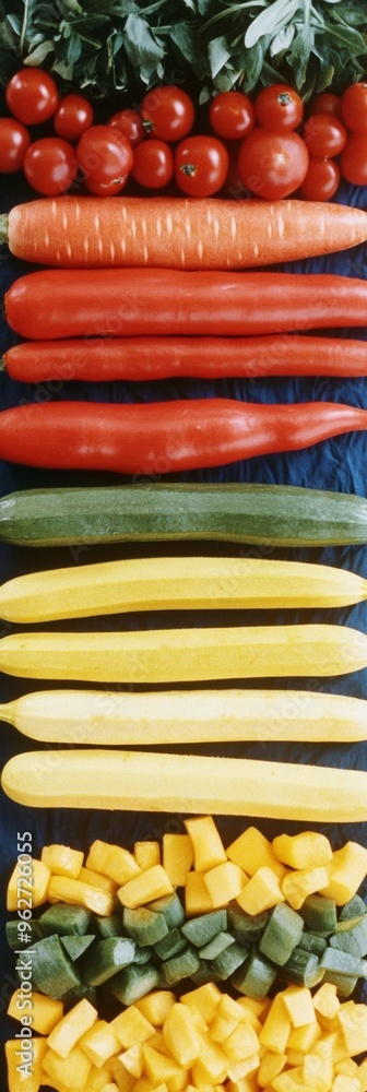 Fototapeta premium Colorful Still Life of Vegetables in Striped Pattern