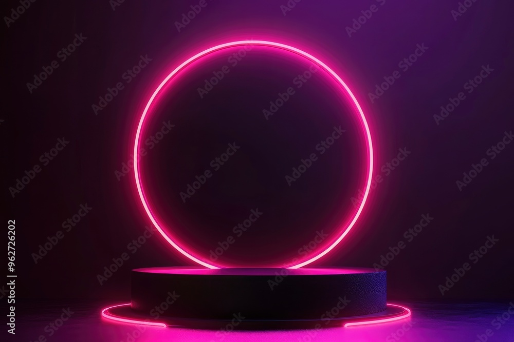 Realistic 3D background, Black cylinder pedestal podium with round circle glowing neon lighting. Black friday sale concept, Vector abstract minimal scene products stage showcase, with generative ai Realistic 3D background, Black cylinder pedestal podium with round circle glowing neon lighting. Black friday sale concept, Vector abstract minimal scene products stage showcase, with generative ai