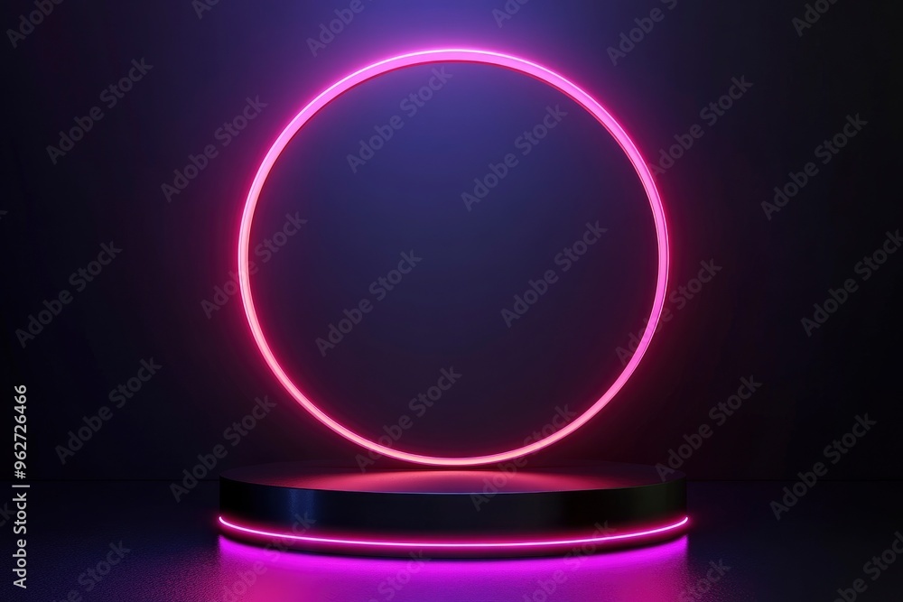 Realistic 3D background, Black cylinder pedestal podium with round circle glowing neon lighting. Black friday sale concept, Vector abstract minimal scene products stage showcase, with generative ai Realistic 3D background, Black cylinder pedestal podium with round circle glowing neon lighting. Black friday sale concept, Vector abstract minimal scene products stage showcase, with generative ai