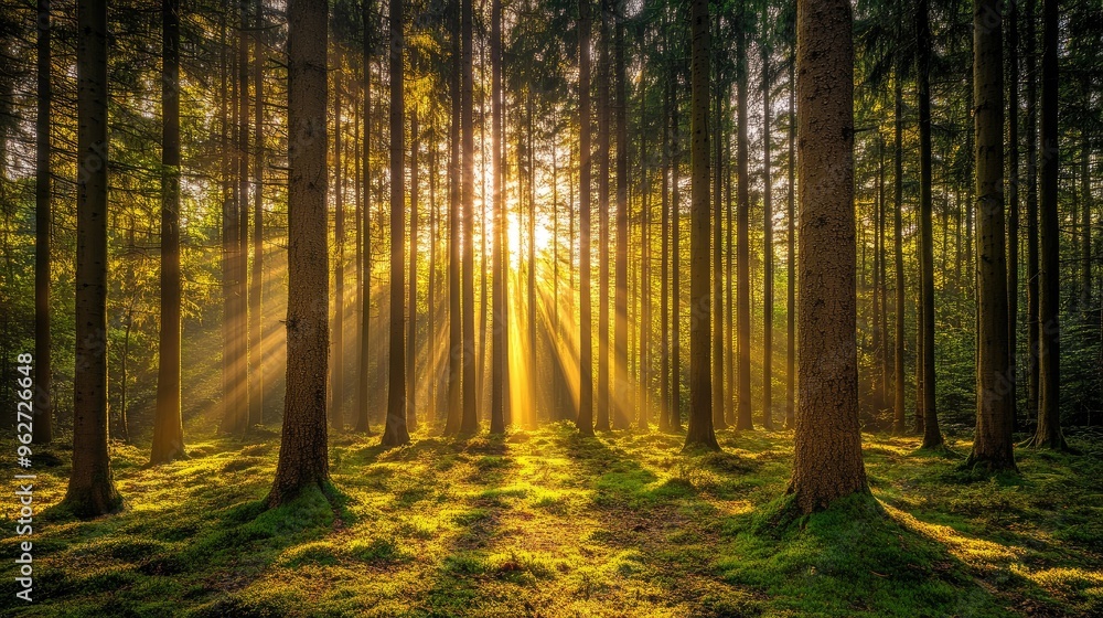 Obraz premium Bright rays illuminating a forest