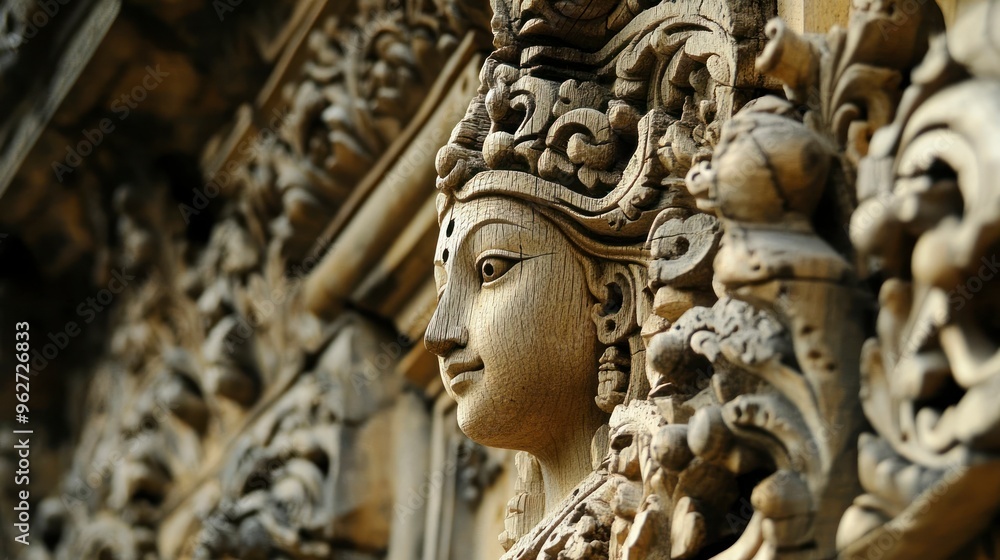 Intricate Wood Carving of a Delicate Face Intricate Wood Carving of a Delicate Face