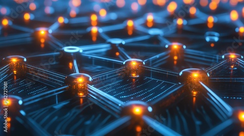 Digital nodes linked by glowing paths