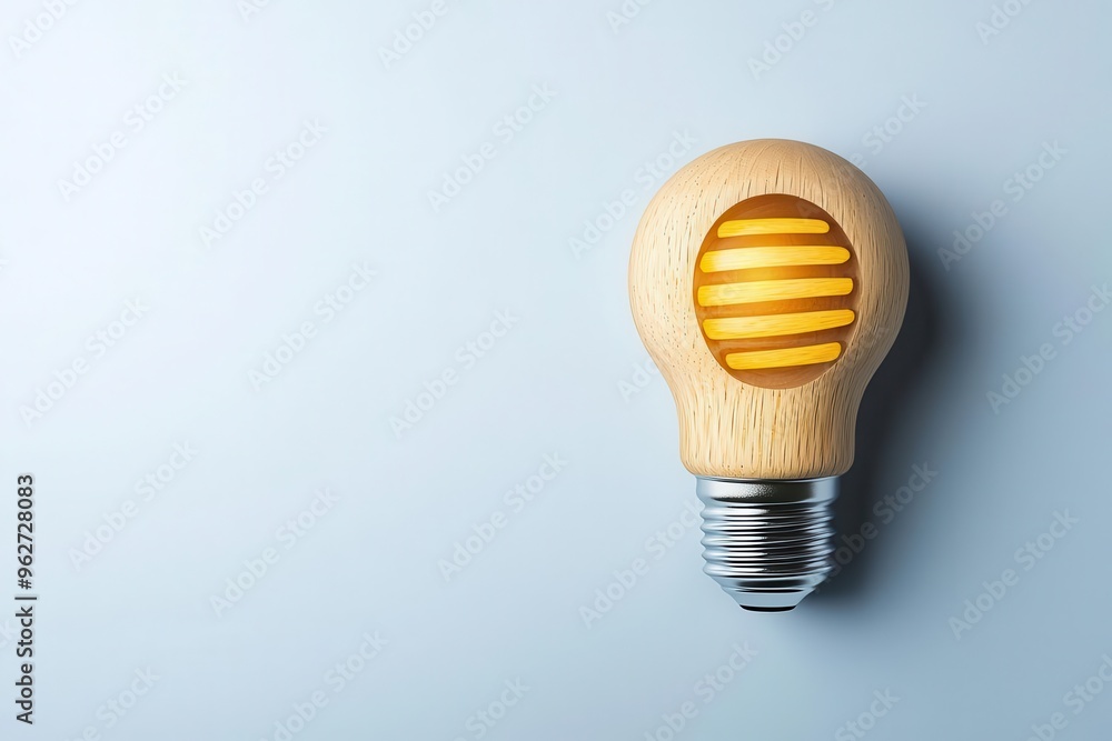 Lightbulb carved from natural wood, with a swirling loading symbol in the center, wooden lightbulb swirling loading, innovation concept Lightbulb carved from natural wood, with a swirling loading symbol in the center, wooden lightbulb swirling loading, innovation concept