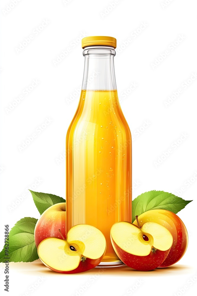 Fresh Apple Juice Bottle With Apple Slices isolated on a white background Fresh Apple Juice Bottle With Apple Slices isolated on a white background