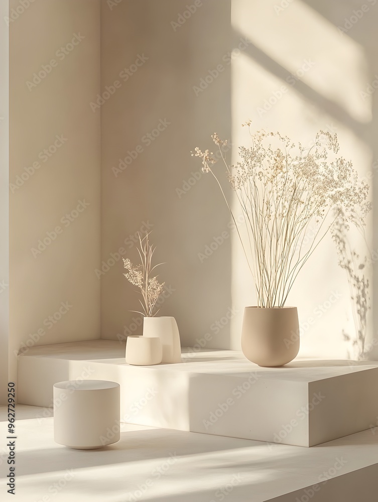 Minimalist 3D Display Stand in Serene Neutral Environment Minimalist 3D Display Stand in Serene Neutral Environment
