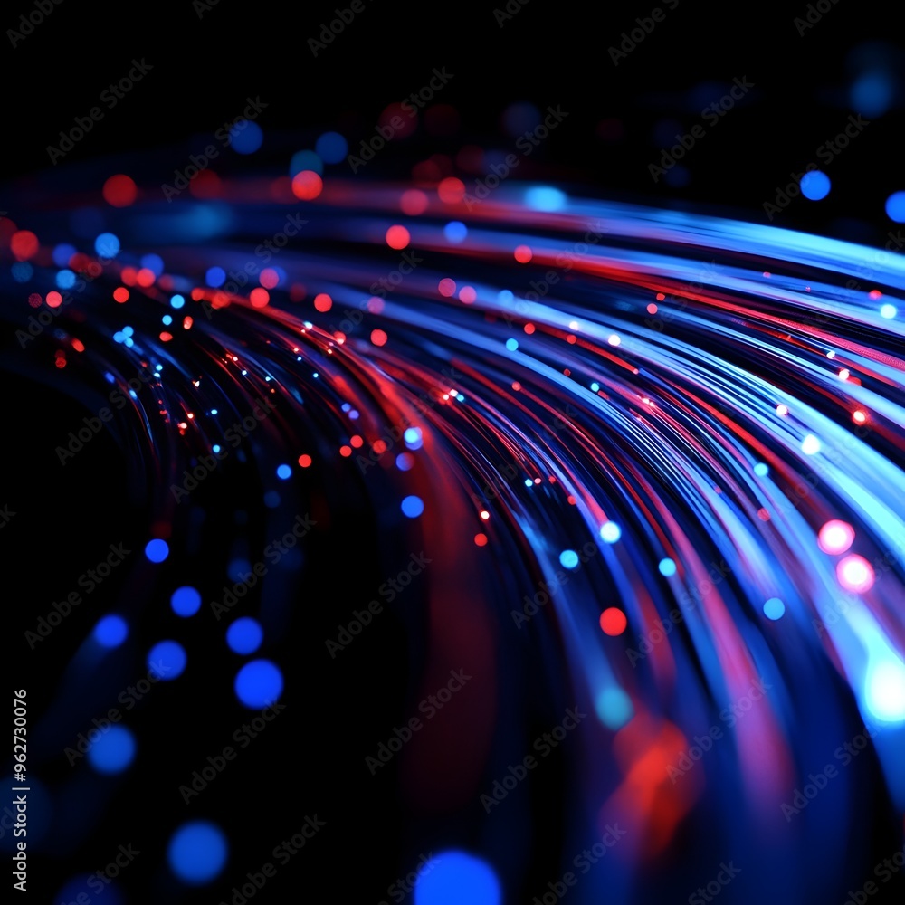 Fototapeta premium Vibrant Abstract Tech Motion Gradient with Glowing Cables and Digital Particles