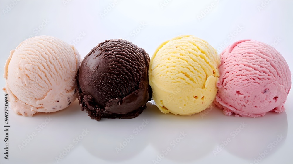 Assorted Artisanal Ice Cream Scoops on White Background Assorted Artisanal Ice Cream Scoops on White Background
