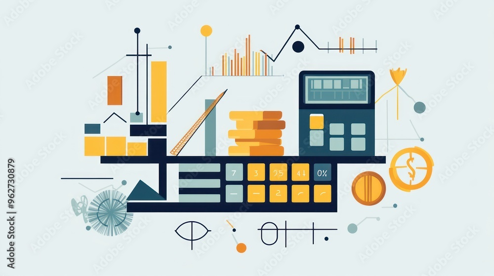 Obraz premium Calculator and Coins Illustration