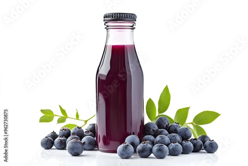 fresh Bilberry Juice Bottle With Bilberries isolated on a white background