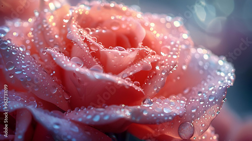 Dew Drops on a Pink Rose Petal - Macro Photography