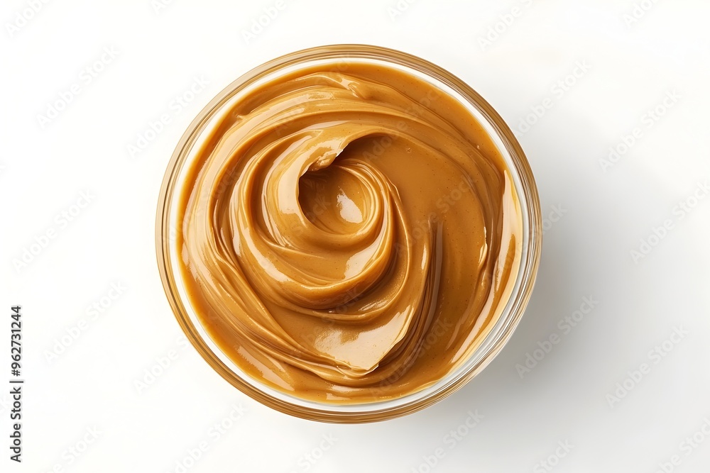 Creamy Peanut Butter Swirl in Glass Jar Isolated on White Background Creamy Peanut Butter Swirl in Glass Jar Isolated on White Background