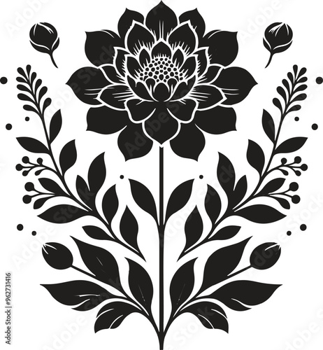 Vector black silhouette of flower on a white background