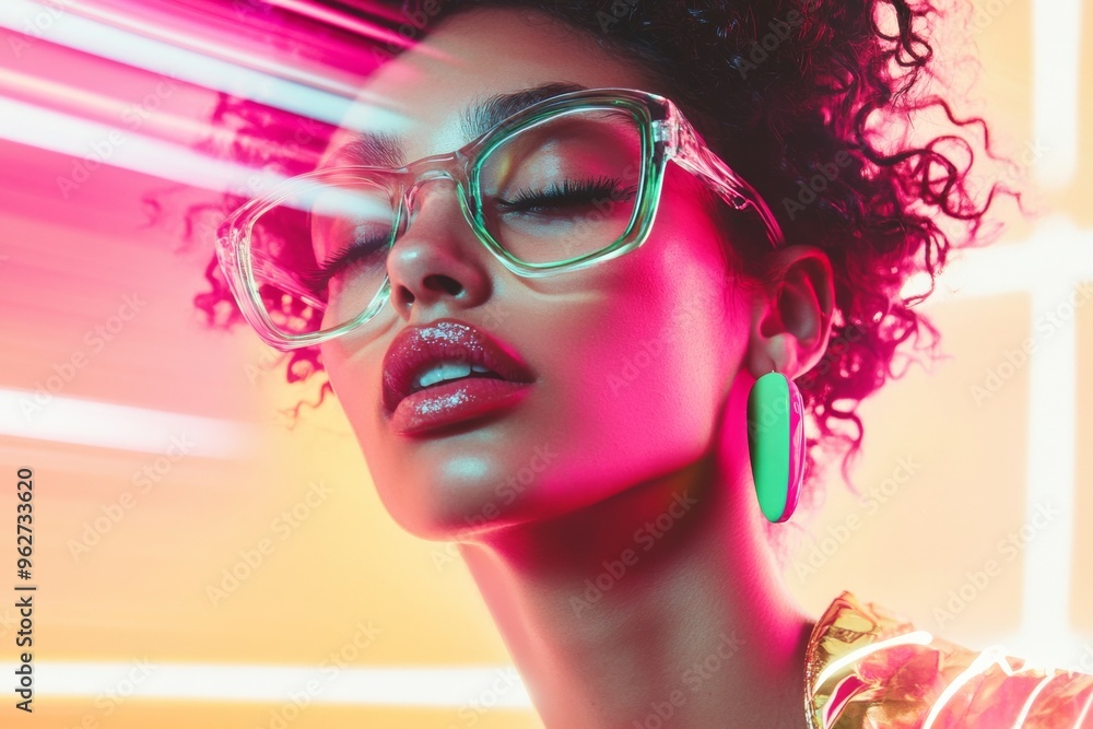 Young Woman in Neon Accessories Dancing in a Blurred Motion Studio at Night Young Woman in Neon Accessories Dancing in a Blurred Motion Studio at Night
