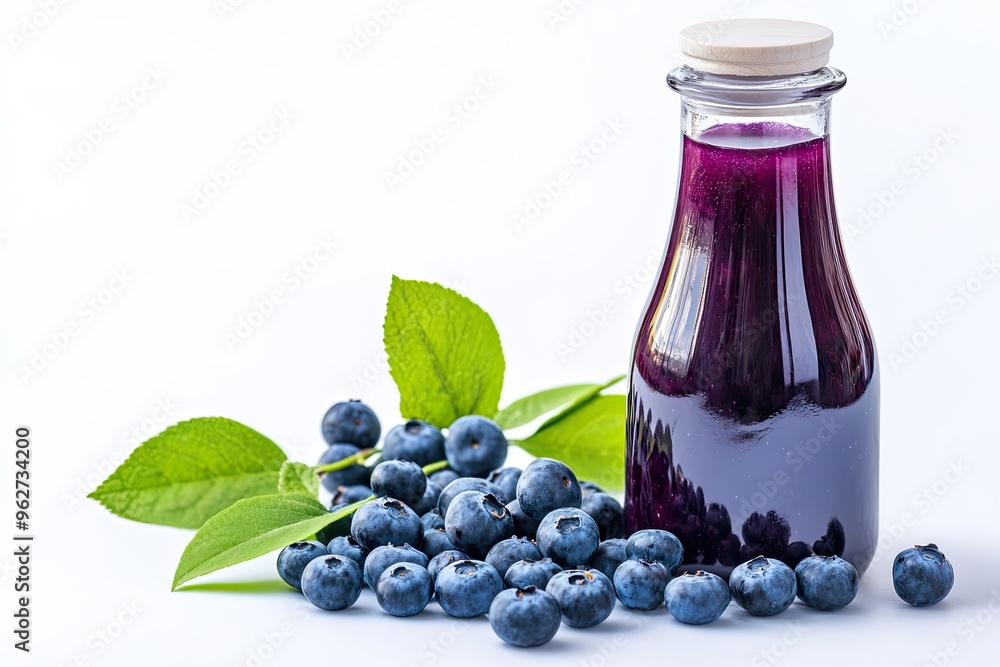 Fresh Blueberry Juice Bottle With Blueberries isolated on a white background Fresh Blueberry Juice Bottle With Blueberries isolated on a white background